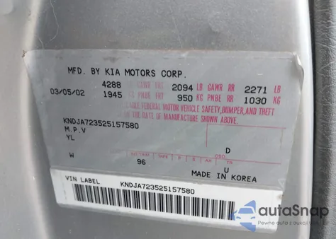 2002 Kia Sportage z USA, uszkodzony, nr VIN KNDJA723525157580